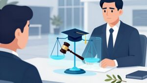 Спор профессора и администратора у голографических весов как часть этики и конфликтов в вузе